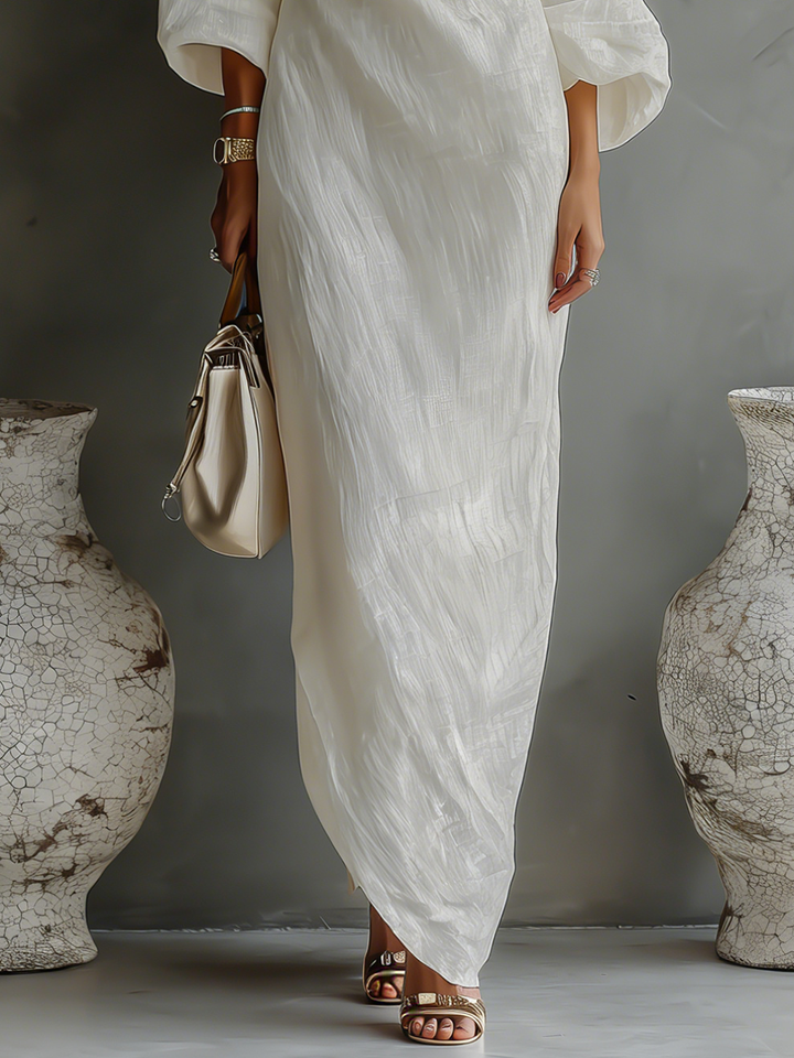 RUAIDHRÍN | OFF-SHOULDER LINEN BLEND MAXI DRESS