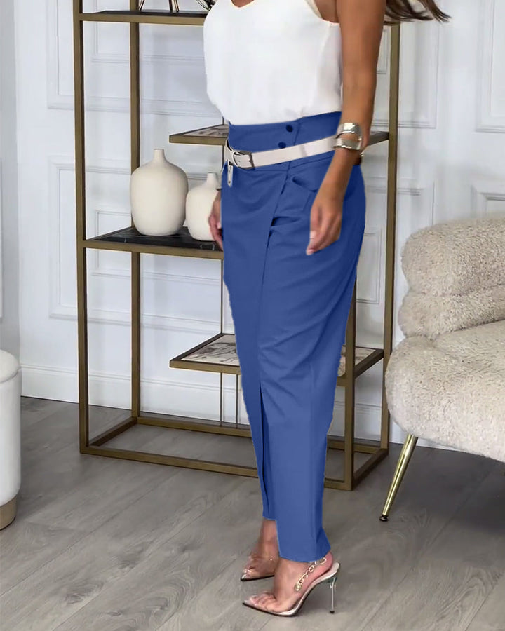 Cora - Patchwork Trousers With Belt