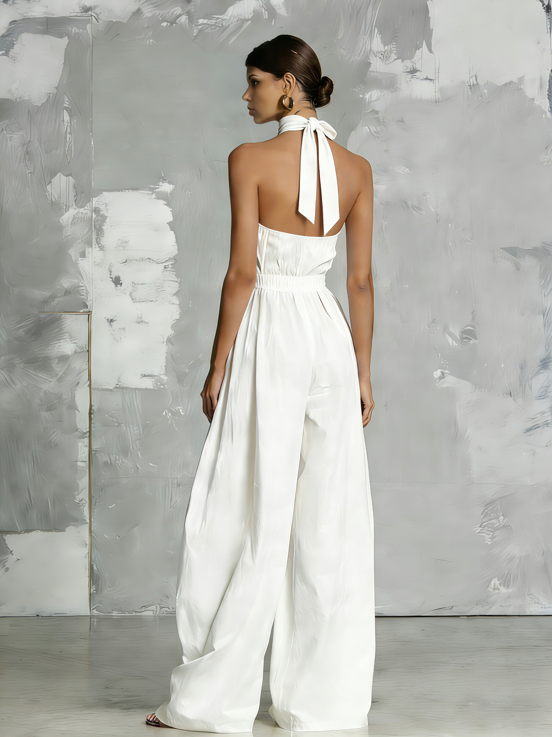 DELPHINE | ELEGANT HALTER-NECK WOVEN JUMPSUIT