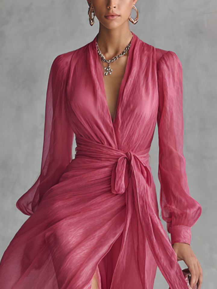 DUIBHEASA | ELEGANT BEADED CHIFFON MAXI DRESS