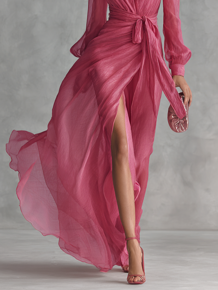 DUIBHEASA | ELEGANT BEADED CHIFFON MAXI DRESS