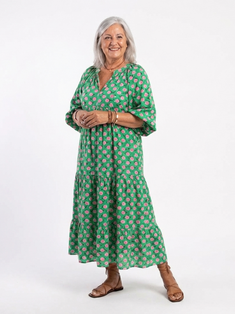 SIOBHAN | FLORAL PRINT V-NECK TIERED MIDI DRESS