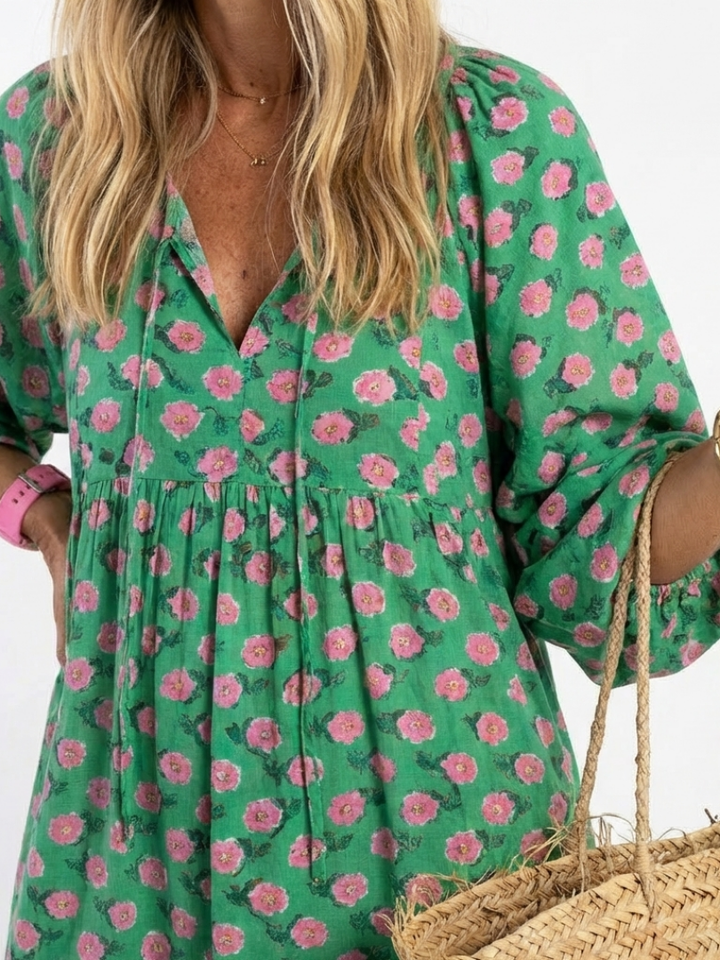 SIOBHAN | FLORAL PRINT V-NECK TIERED MIDI DRESS