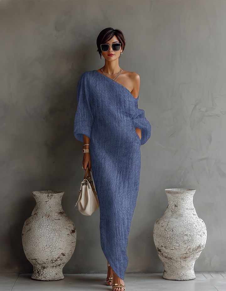 RUAIDHRÍN | OFF-SHOULDER LINEN BLEND MAXI DRESS