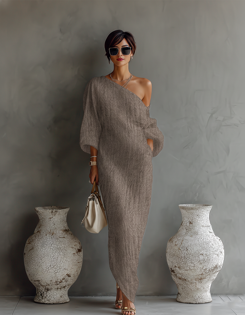 RUAIDHRÍN | OFF-SHOULDER LINEN BLEND MAXI DRESS