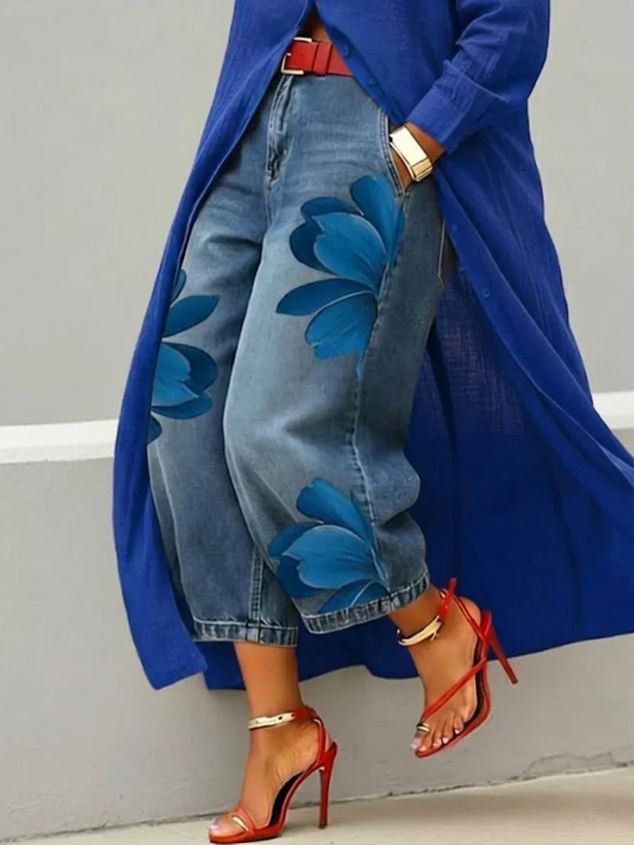 AILÍNN | BREATHABLE LINEN SHIRT DRESS & FLORAL JEANS SET
