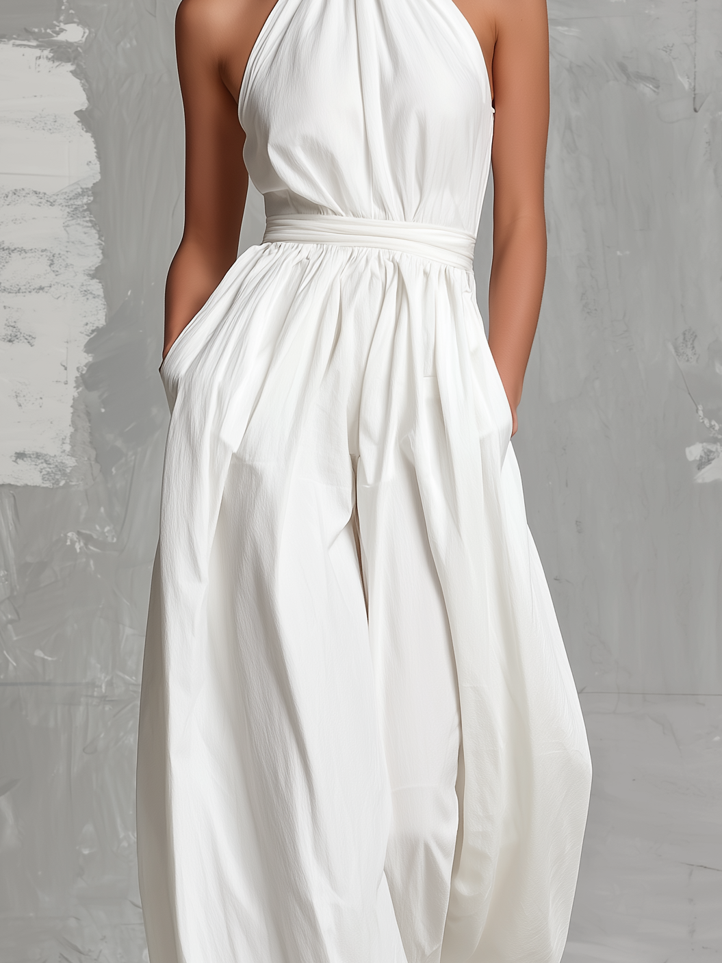 DELPHINE | ELEGANT HALTER-NECK WOVEN JUMPSUIT