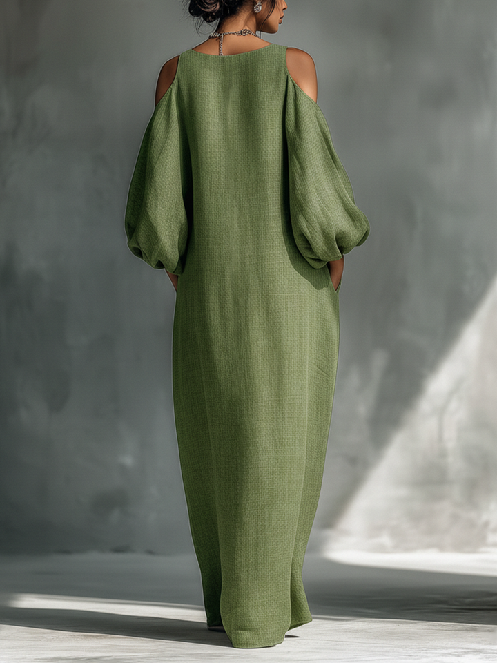 CLODAGH | FLOWING COLD-SHOULDER MAXI DRESS WITH PUFF SLEEVES