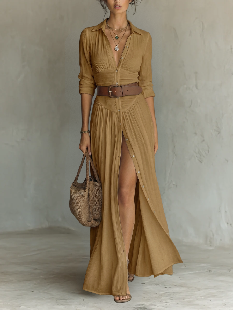 SEOIRSEAN | PLEATED LINEN BLEND MAXI DRESS