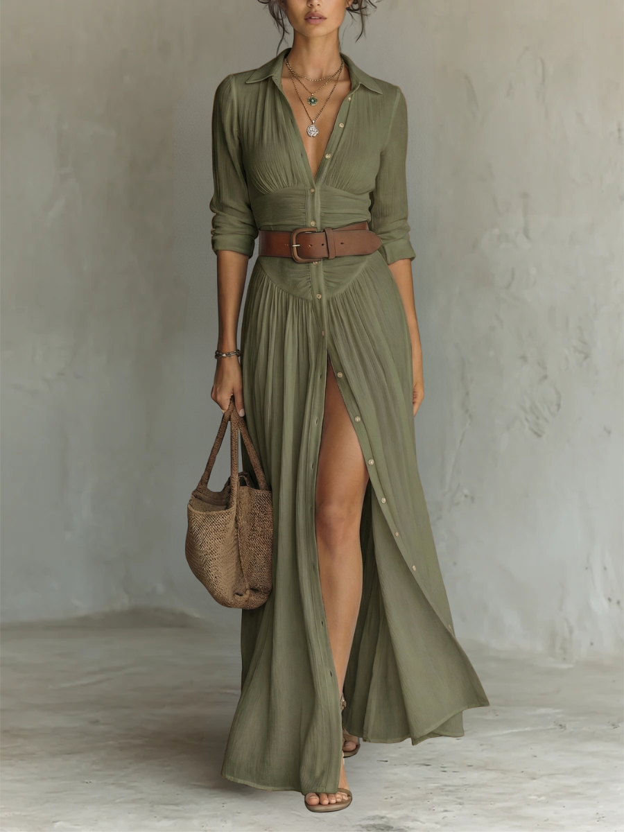 SEOIRSEAN | PLEATED LINEN BLEND MAXI DRESS