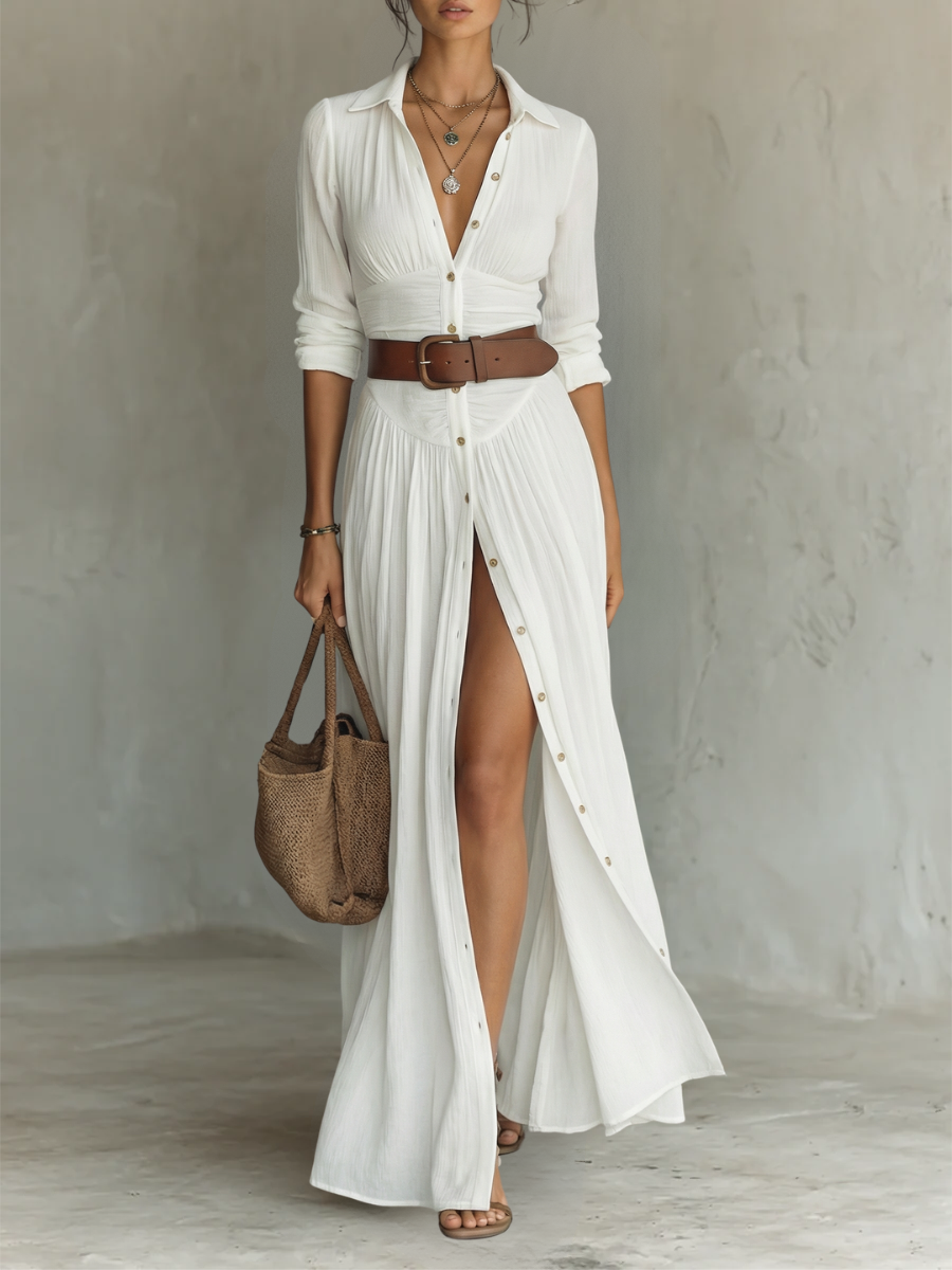 SEOIRSEAN | PLEATED LINEN BLEND MAXI DRESS