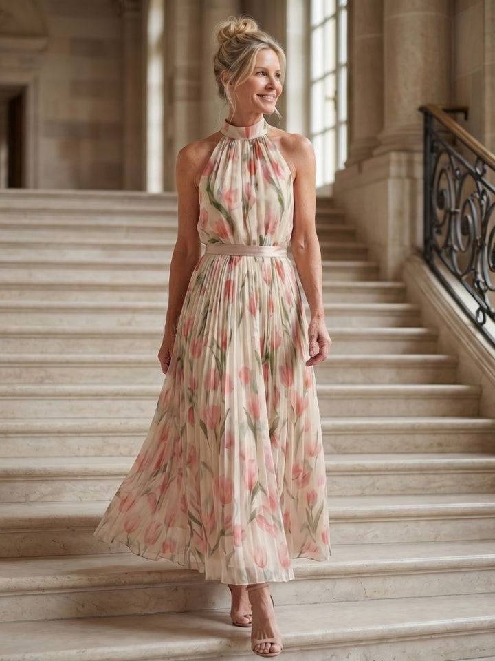 MAEVE | HALTER NECK FLORAL MIDI DRESS