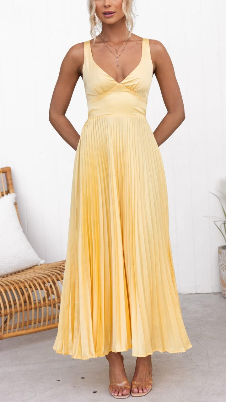 SIOBHAN | PLEATED V-NECK MAXI DRESS