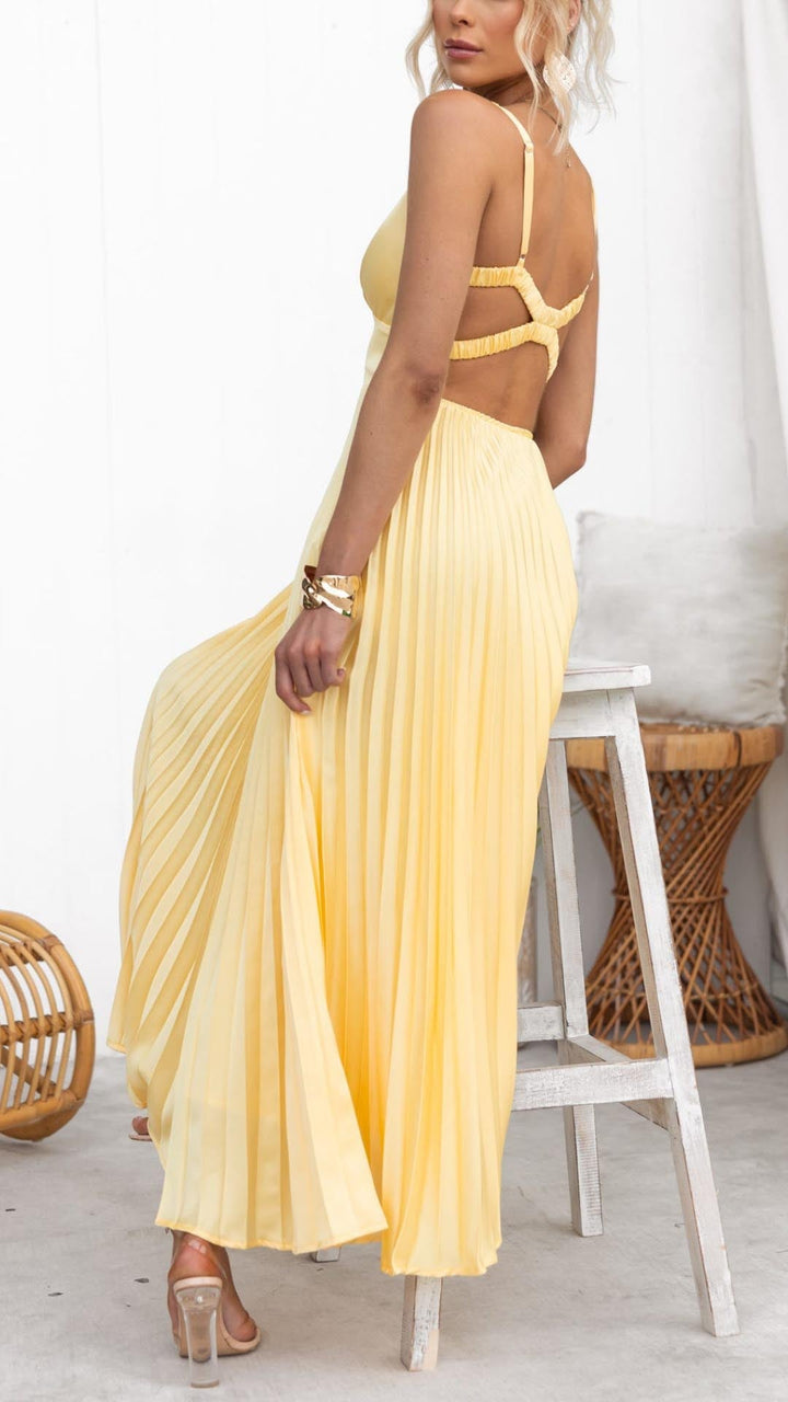 SIOBHAN | PLEATED V-NECK MAXI DRESS