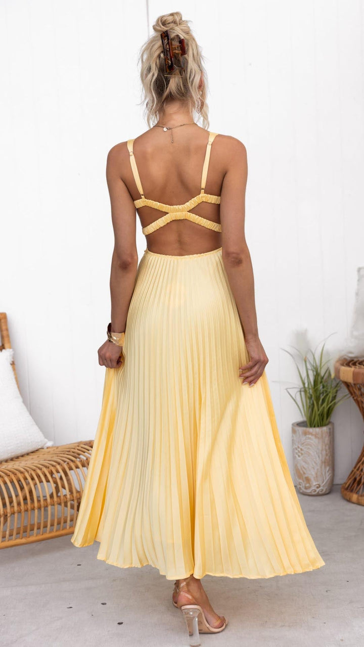 SIOBHAN | PLEATED V-NECK MAXI DRESS